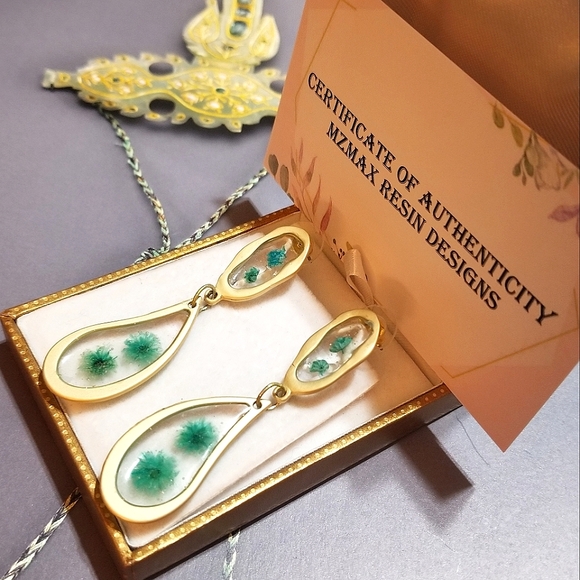 MzMax Resin Designs Blueish Green Babies Breathe Long Earrings - Picture 3 of 4